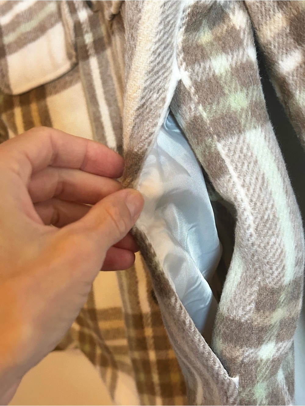 GARAGE plaid shacket in cream, brown, and green - Picture 8 of 12